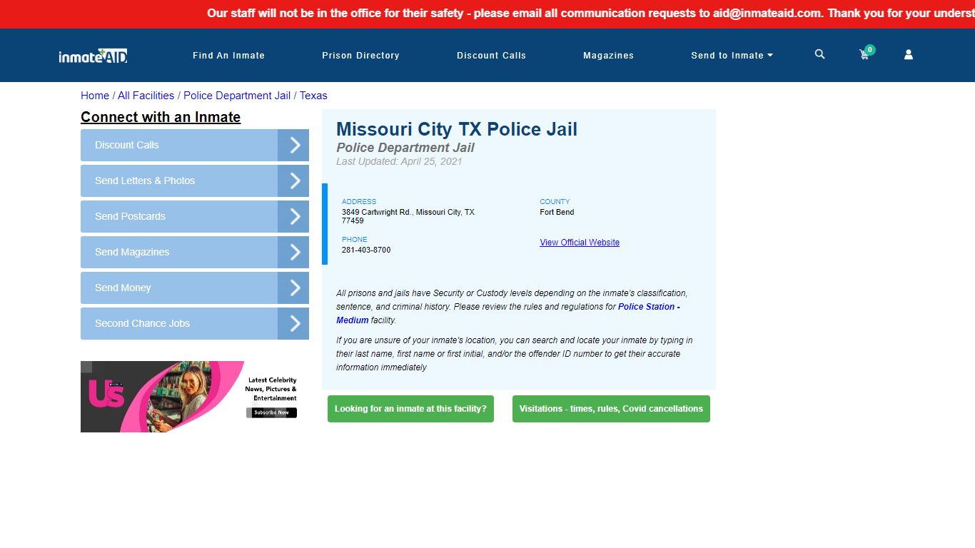 Missouri City TX Police Jail - InmateAid