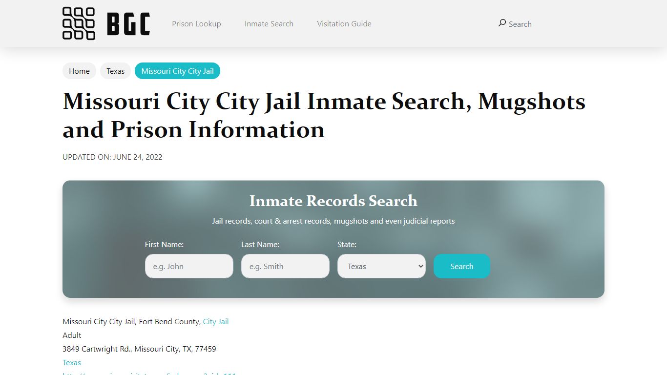 Missouri City City Jail Inmate Search, Mugshots, Visitation, Phone no ...