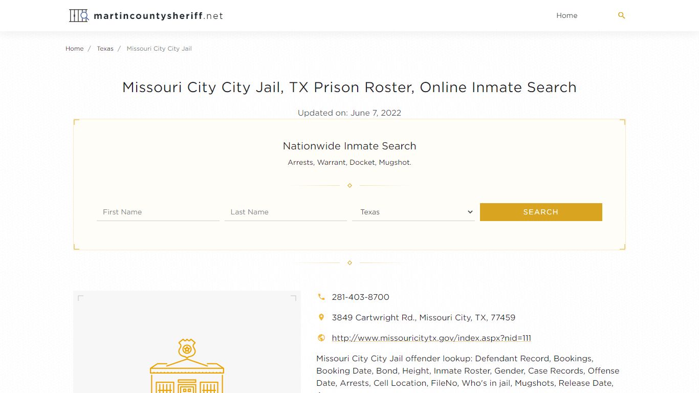 Missouri City City Jail, TX Prison Roster, Online Inmate Search